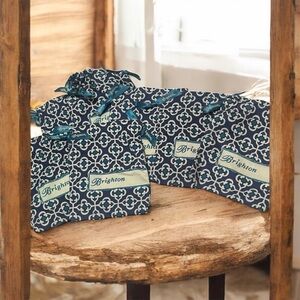 Brighton Navy and Cream Patterned Bags Set of 7 satchel bags gift bags